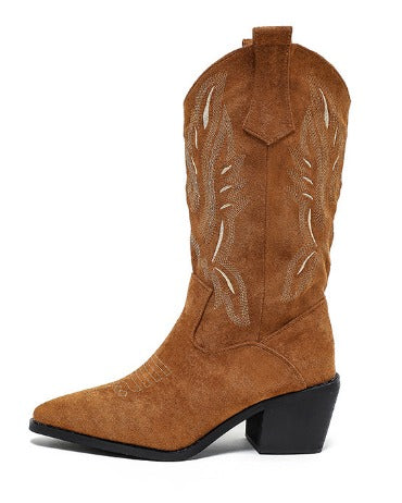 Cowboyboots för dam med blockklack och broderi