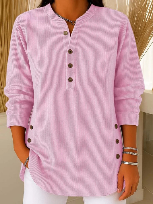 Mira | Stilfullt Ribbade Henley-Långärmad Topp