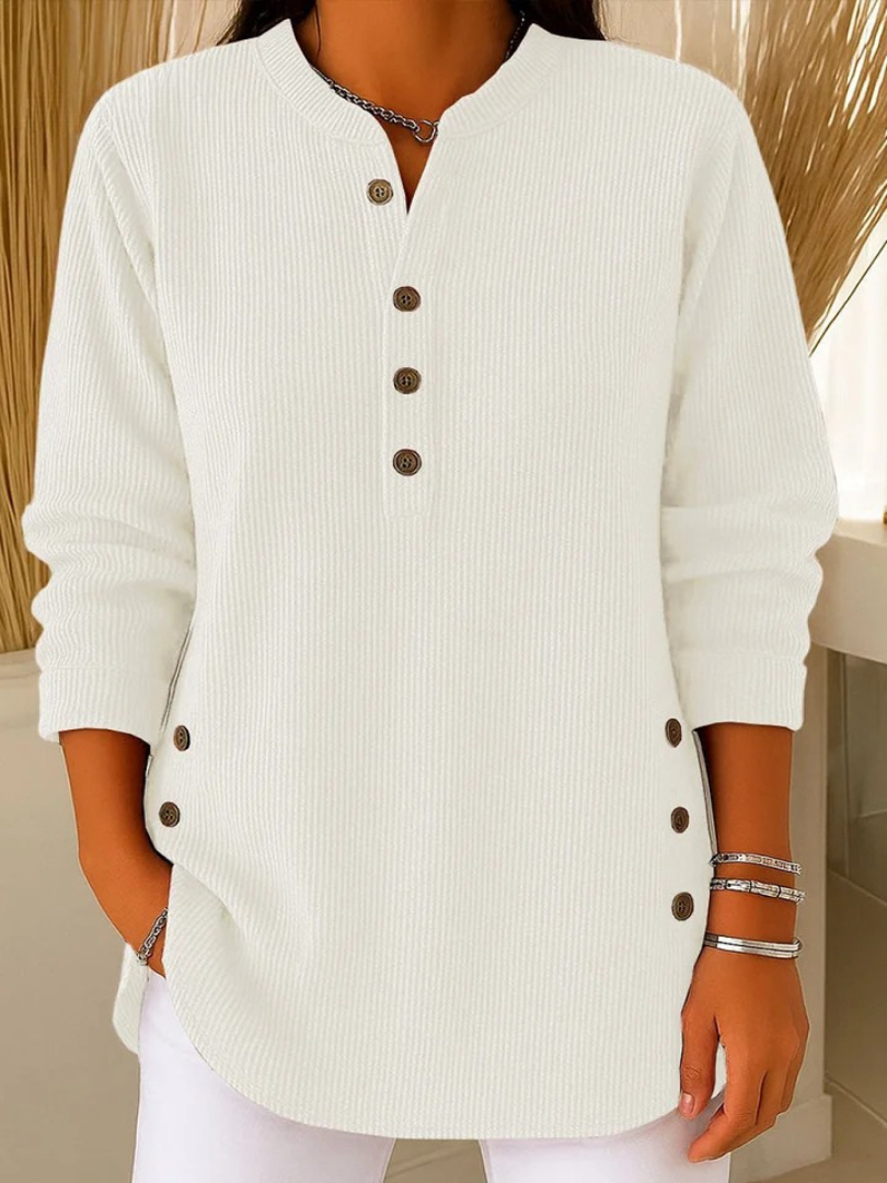 Mira | Stilfullt Ribbade Henley-Långärmad Topp