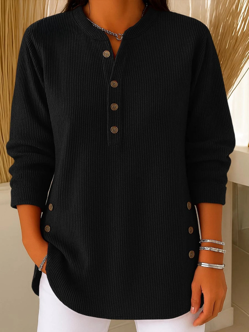 Mira | Stilfullt Ribbade Henley-Långärmad Topp
