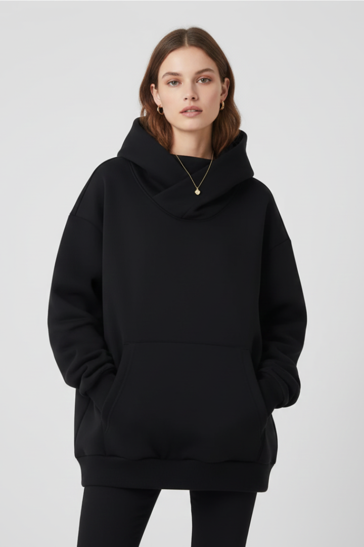 Stilren Hoodie med Hög Krage för Kyliga Dagar