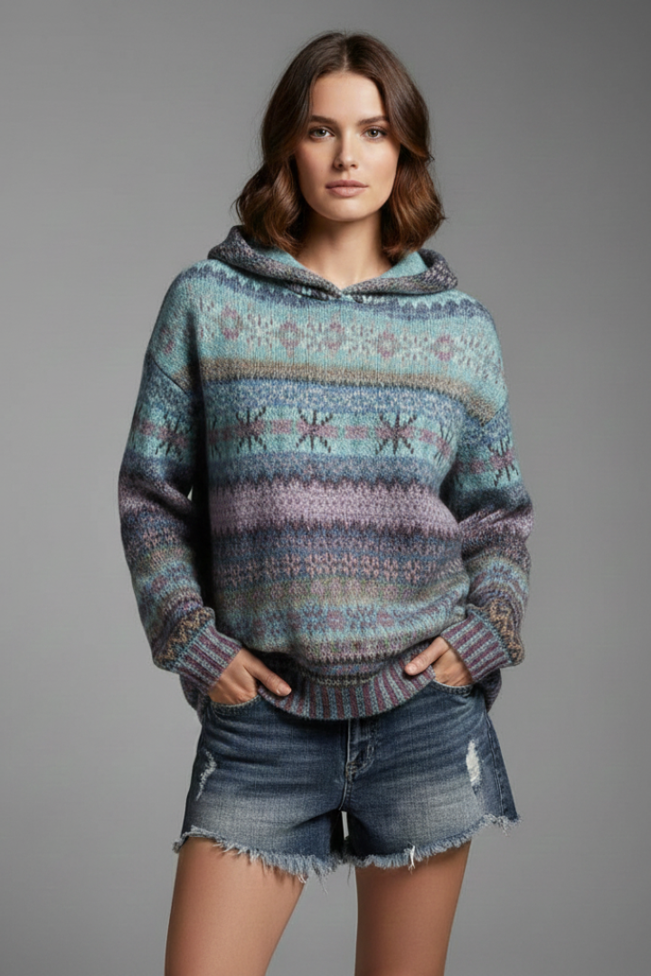 Maya | Trendig Hoodie med Huva och Ribbade Ärmar