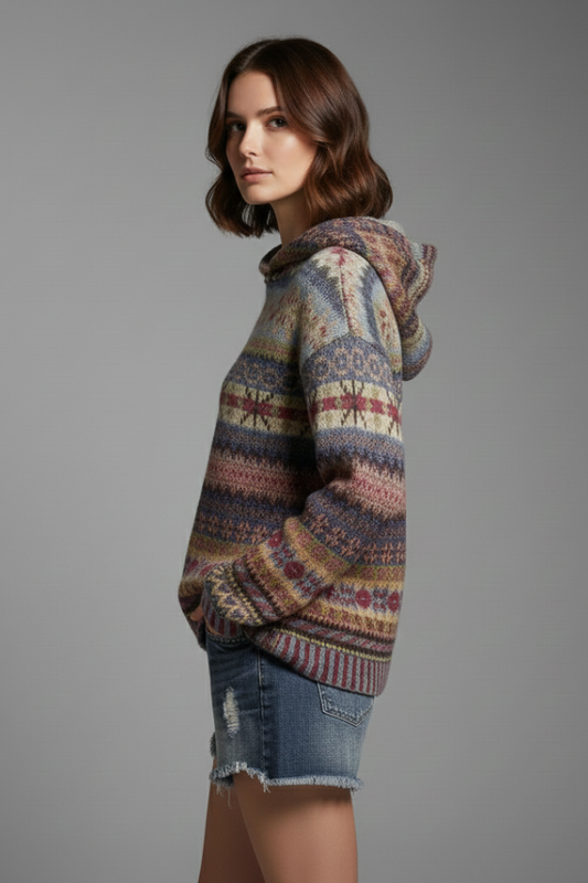Maya | Trendig Hoodie med Huva och Ribbade Ärmar