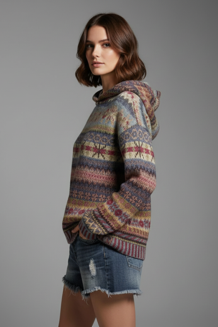 Maya | Trendig Hoodie med Huva och Ribbade Ärmar