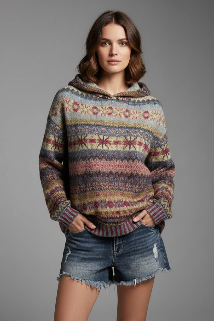 Maya | Trendig Hoodie med Huva och Ribbade Ärmar