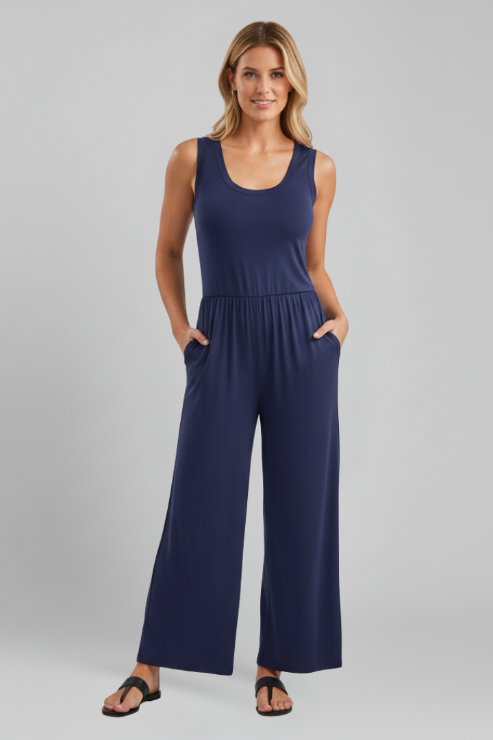 Evelina | Elegant Jumpsuit med Vid Ben och Rund Hals