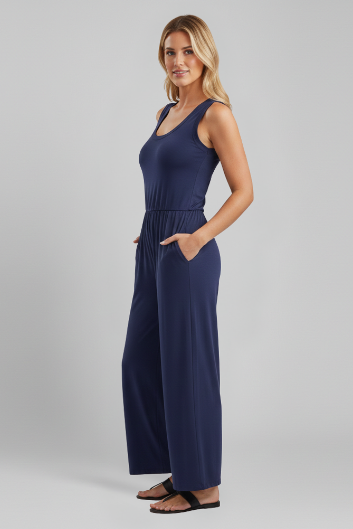Evelina | Elegant Jumpsuit med Vid Ben och Rund Hals