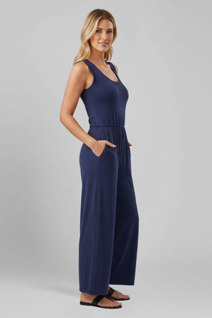 Evelina | Elegant Jumpsuit med Vid Ben och Rund Hals