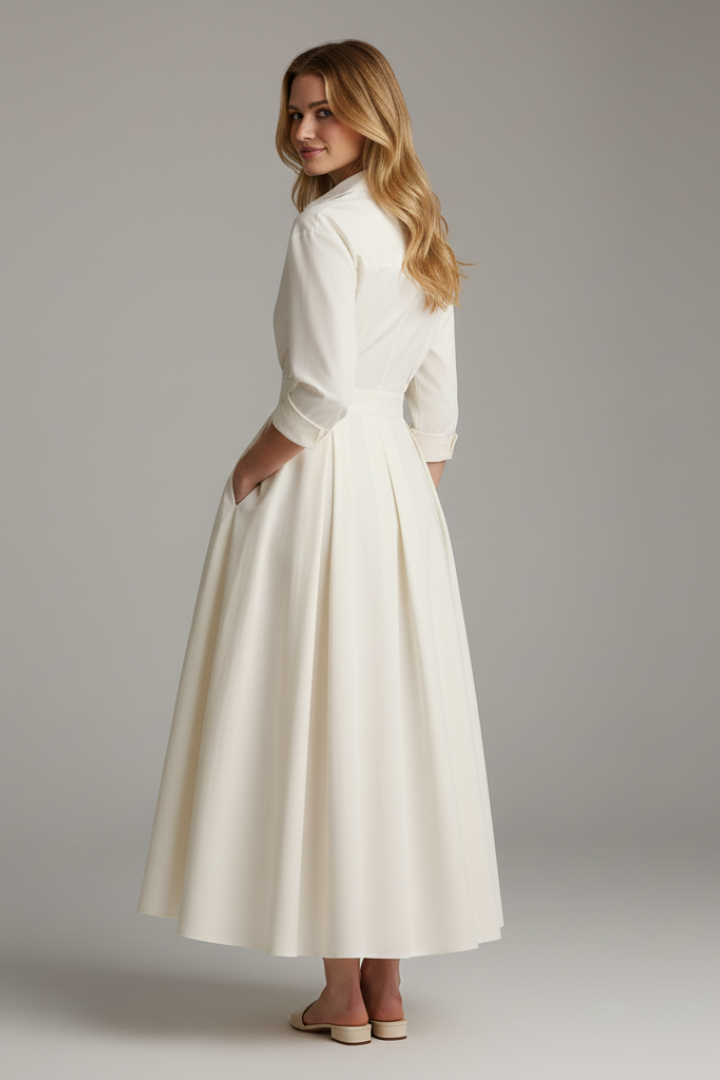 Elysia | Elegant Midiklänning med Knappdetaljer och Midjeband