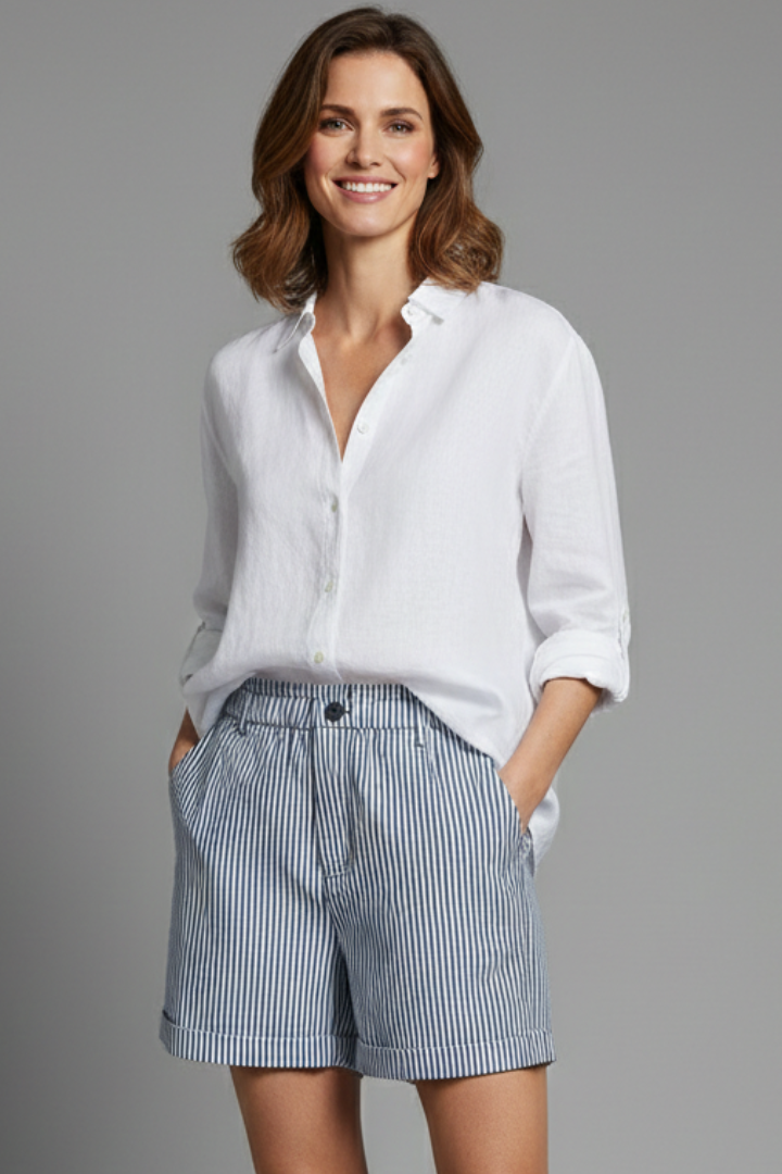 Sofia | Högmidjade shorts med snygga ränder