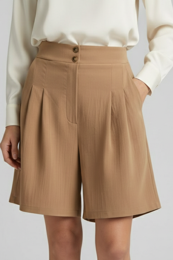 Sofia | Trendiga Högmidjade Shorts med Fina Fållar