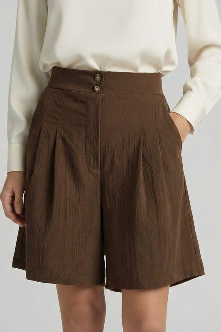 Sofia | Trendiga Högmidjade Shorts med Fina Fållar