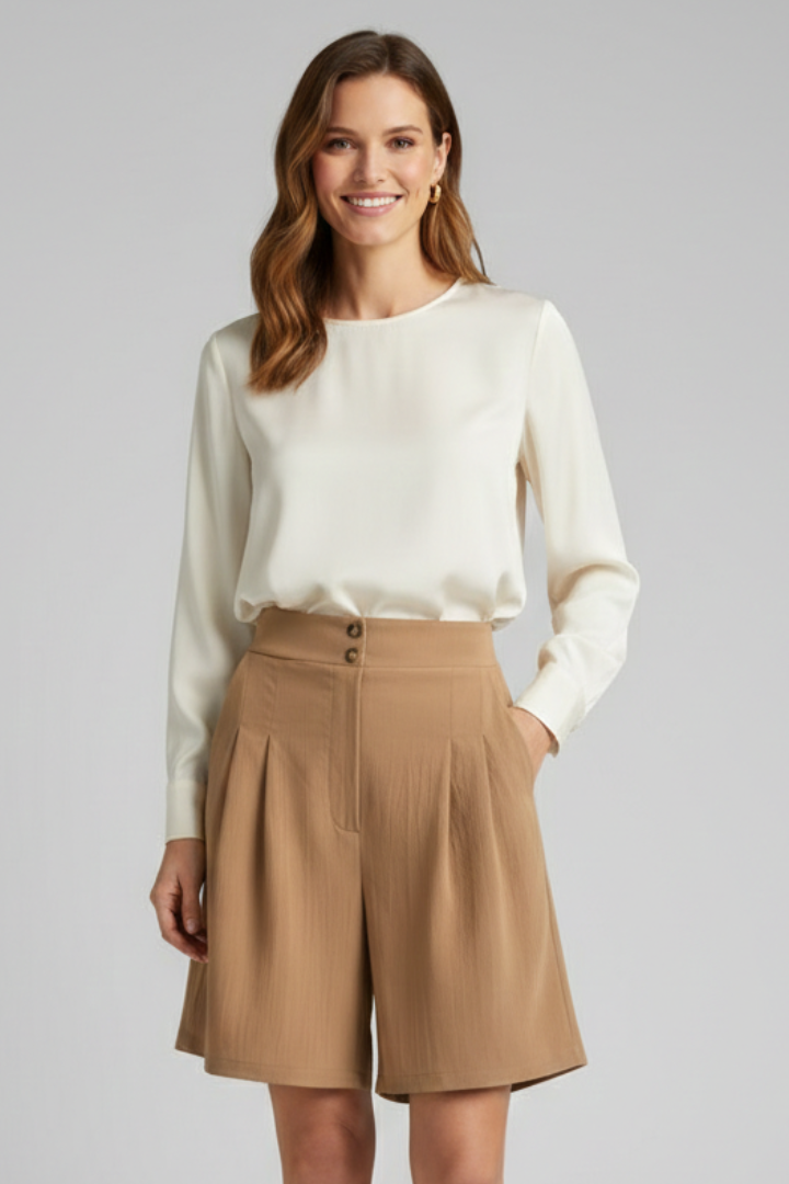 Sofia | Trendiga Högmidjade Shorts med Fina Fållar
