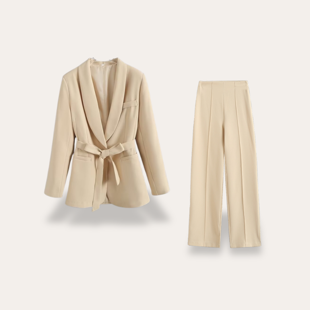 Elysia | Elegant Blazer och Vida Byxor, Tvådelat Set