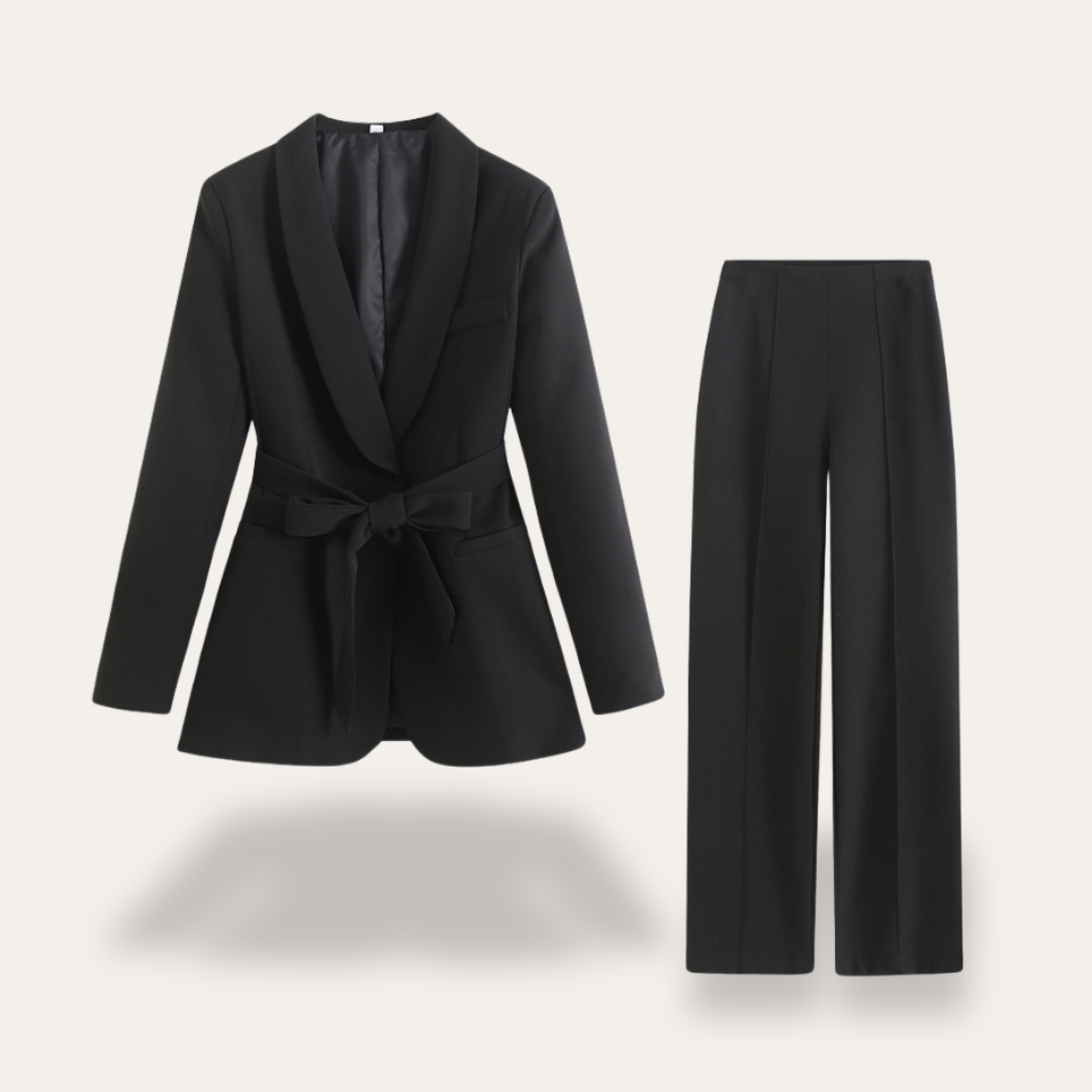 Elysia | Elegant Blazer och Vida Byxor, Tvådelat Set