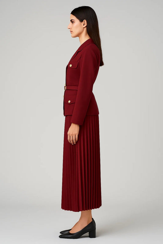 Elina | Elegant Tvåknäppt Blazer med Volangskjol Set