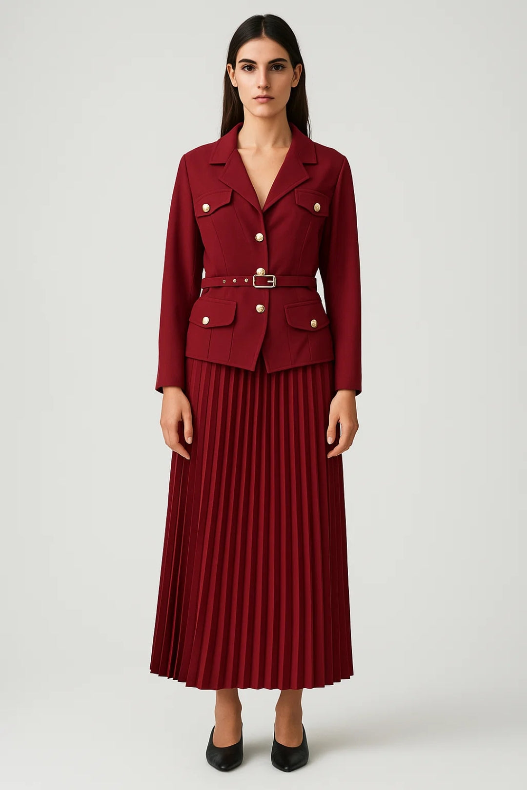 Elina | Elegant Tvåknäppt Blazer med Fållkjol Set