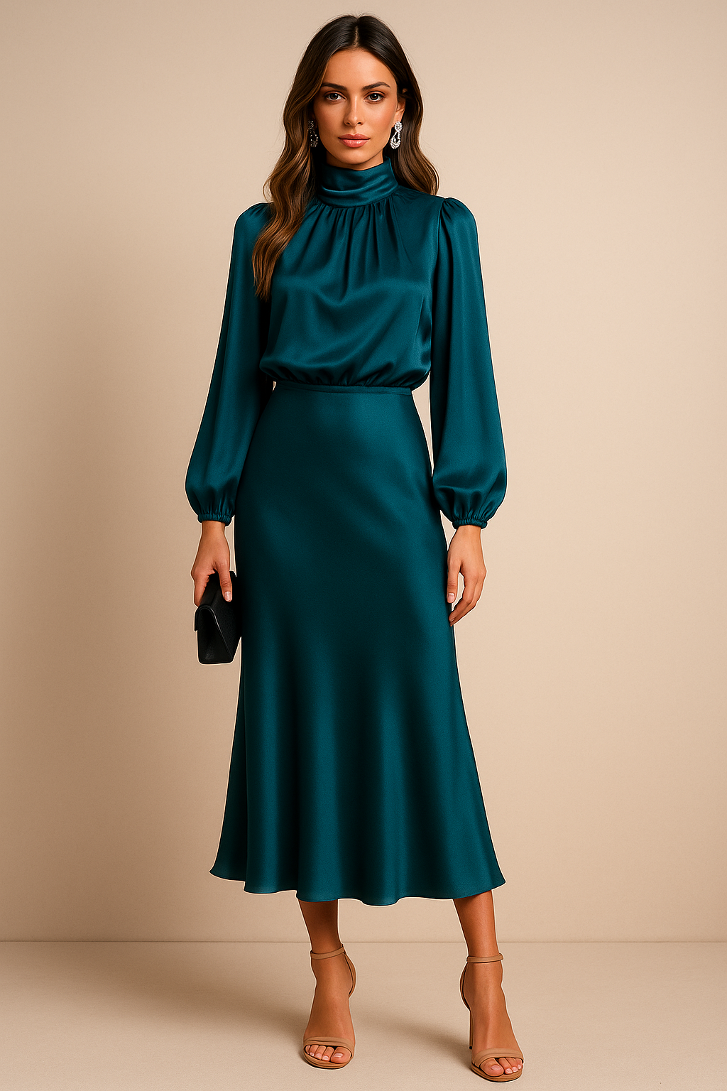 Livia | Elegant midiklänning med hög krage för damer
