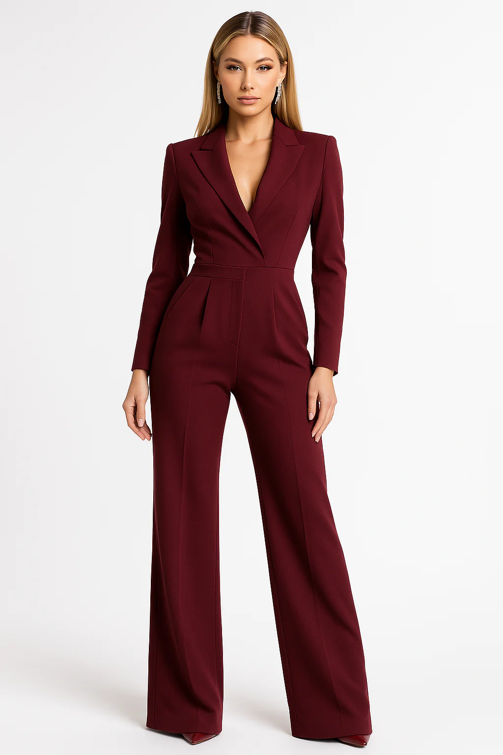 Jumpsuit för damer med V-ringning och vida ben