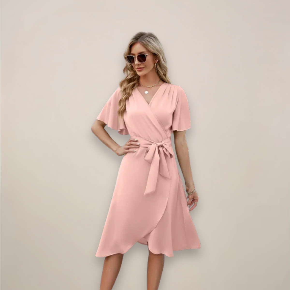 Sofia | Elegant Midi-Klänning med Knytdetalj