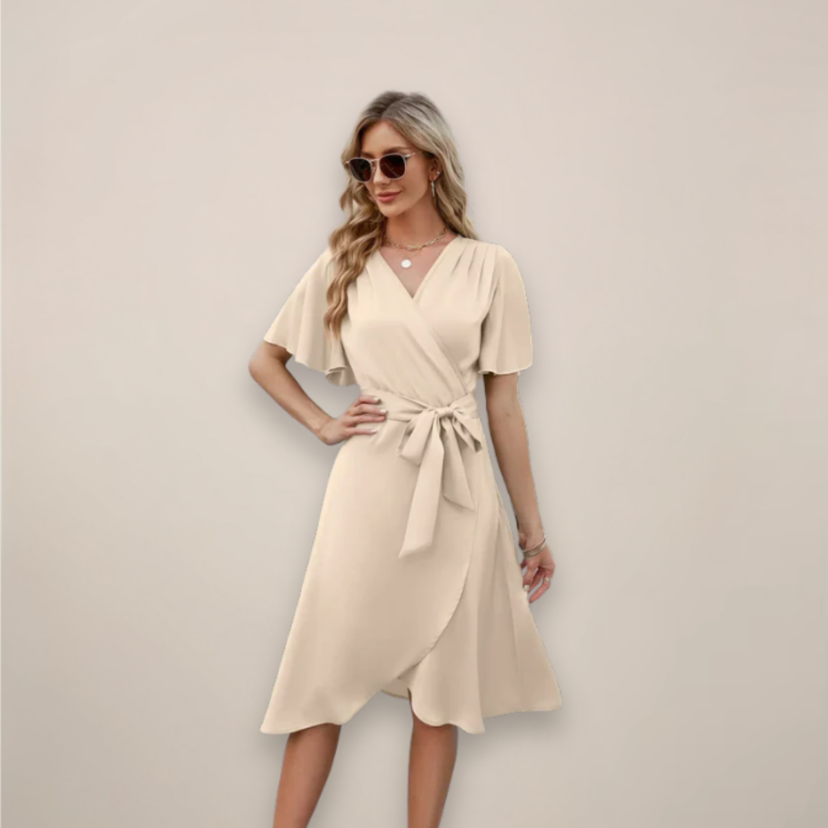 Sofia | Elegant Midi-Klänning med Knytdetalj