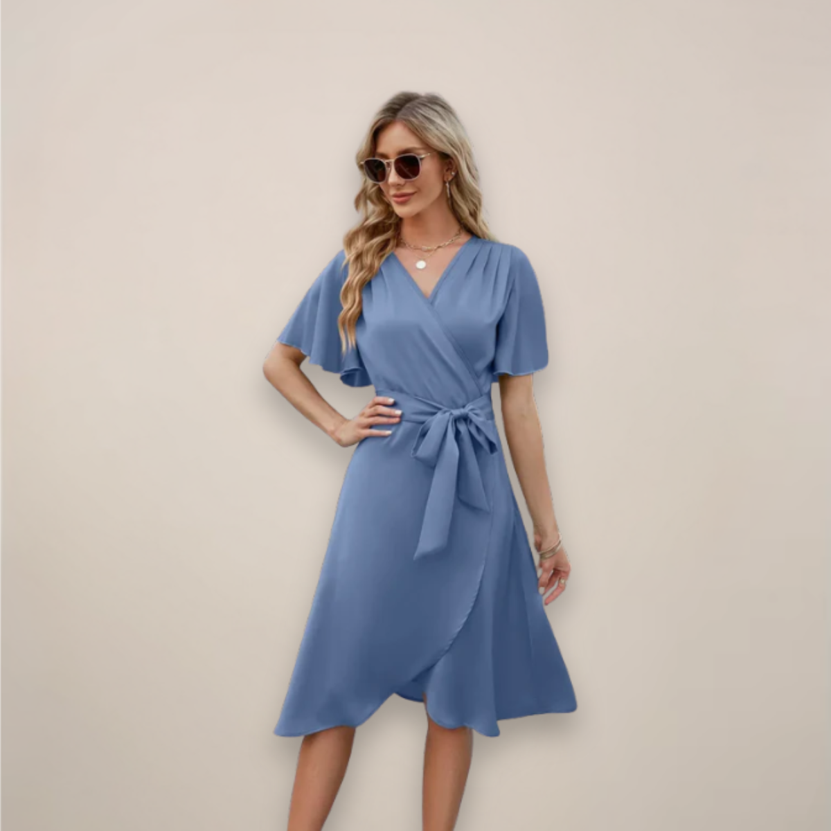 Sofia | Elegant Midi-Klänning med Knytdetalj