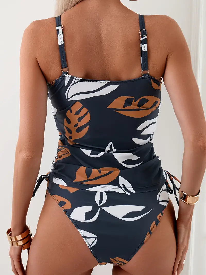 Tropisk Elegans | Stilsäkert Tankini-set med V-ringning