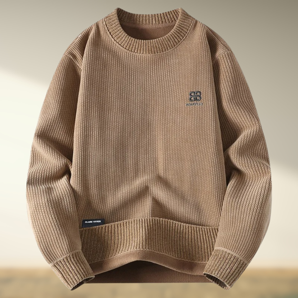 Elegant Rundhalset Strikbluse med Broderi