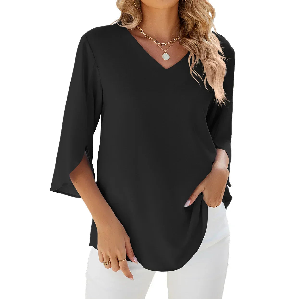 Allegra - Bluse med V-udskæring og let drapering
