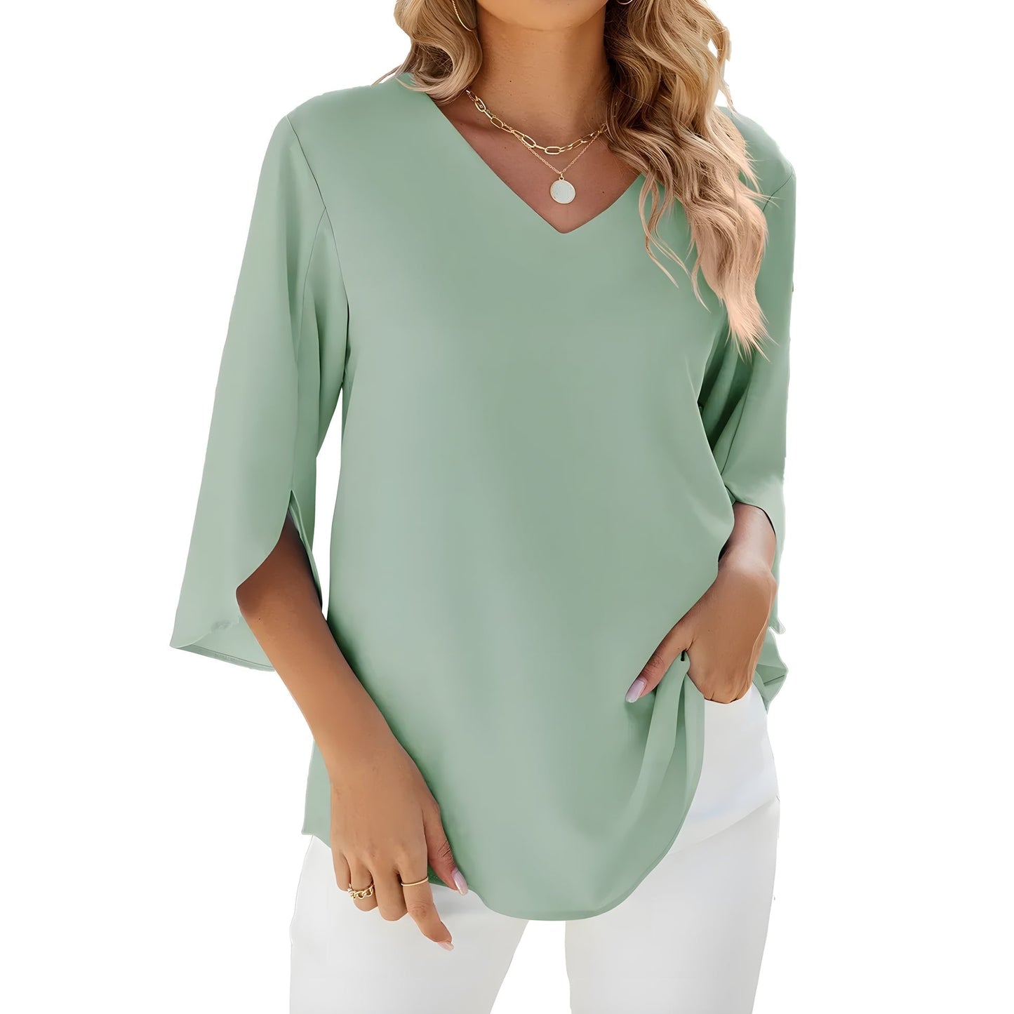 Allegra - Bluse med V-udskæring og let drapering