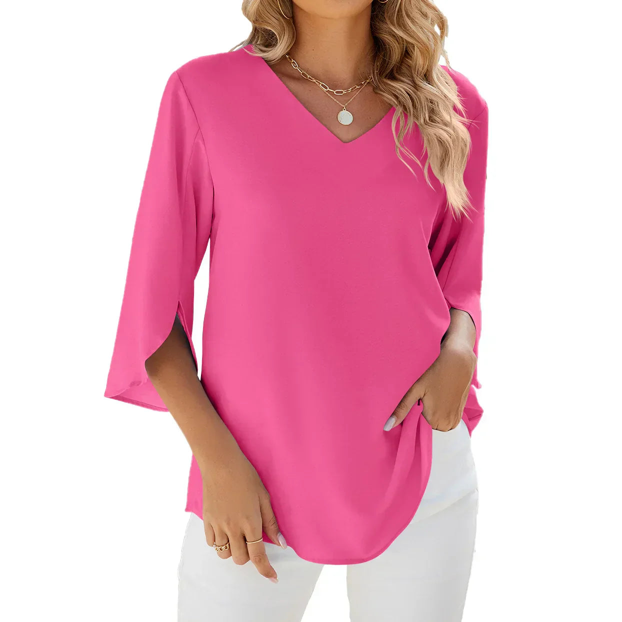 Allegra - Bluse med V-udskæring og let drapering