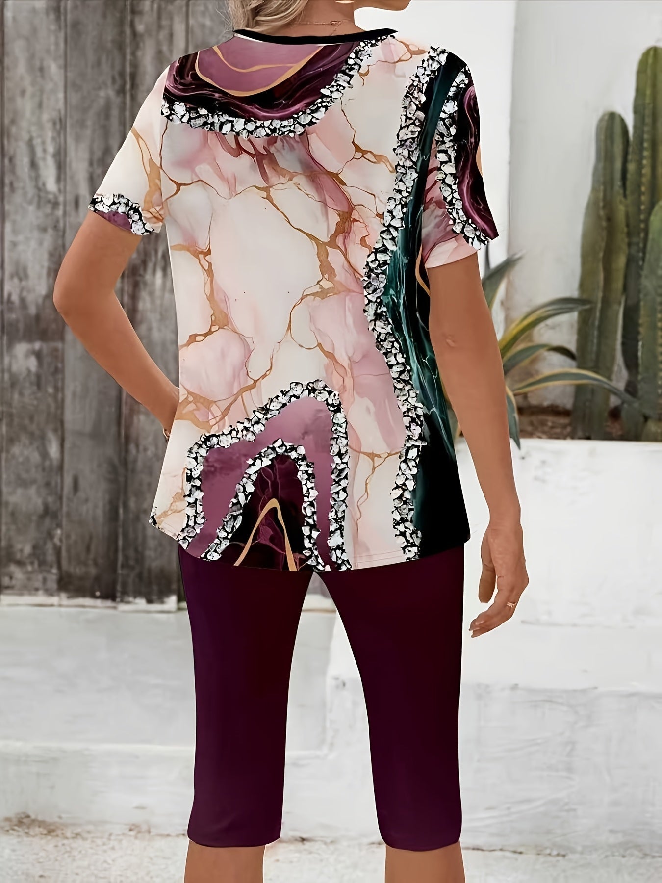 Sommarset för kvinnor | Tryckt Topp & Stretchiga Capri-Leggings
