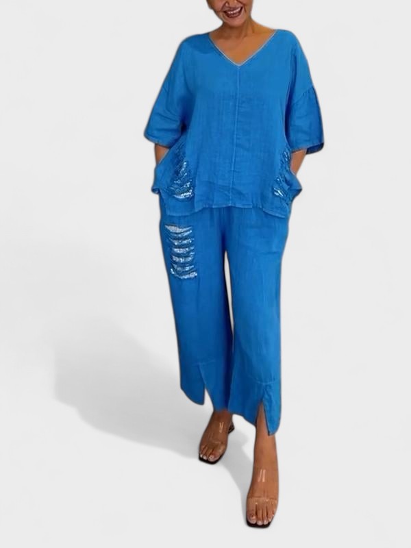 Luftigt Set för Kvinnor | Oversize-Topp & Fransen-Detaljer