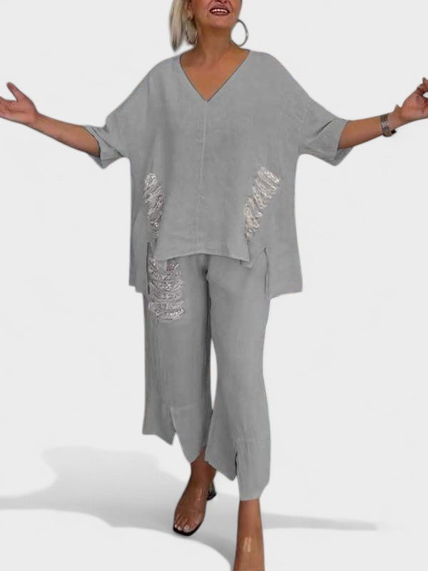 Luftigt Set för Kvinnor | Oversize-Topp & Fransen-Detaljer