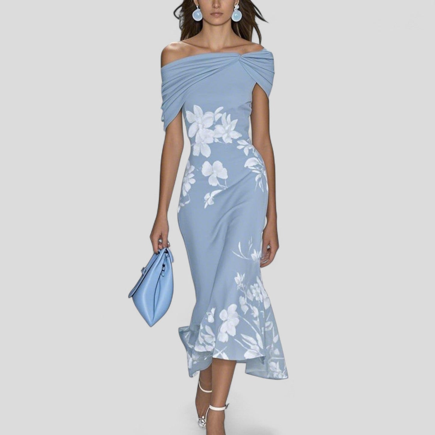 Sofia | Blommig Off-Shoulder Midi Klänning för Damer