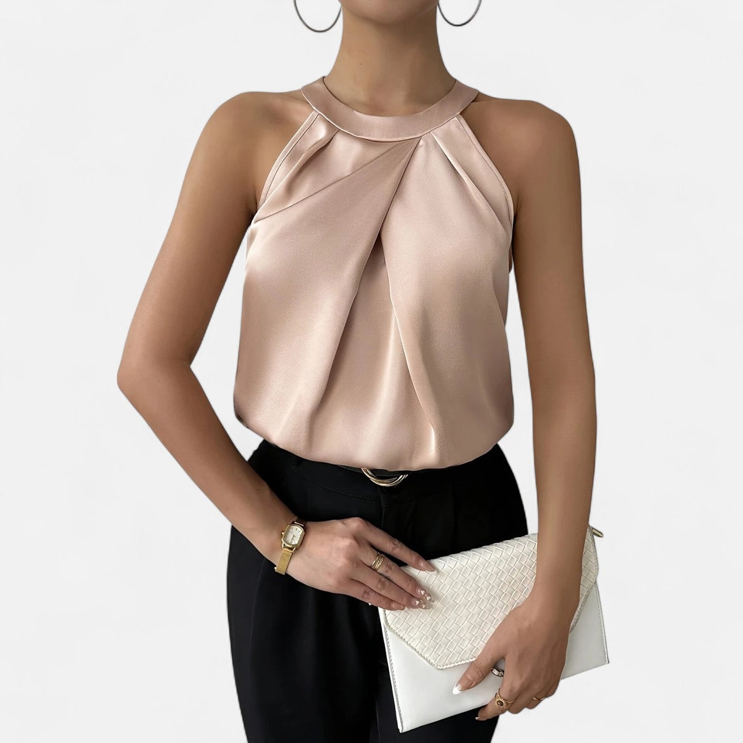 Eleganta Satin Halterneck Top för Kvinnor