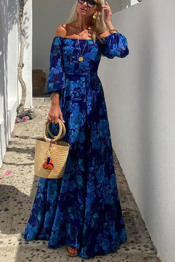 Blommig Off Shoulder Maxiklänning i Dagny-stil