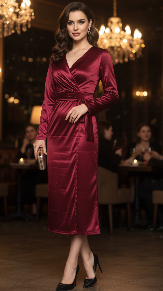 Elysia | Elegant Vår-Wrap Midi-Klänning för Damer