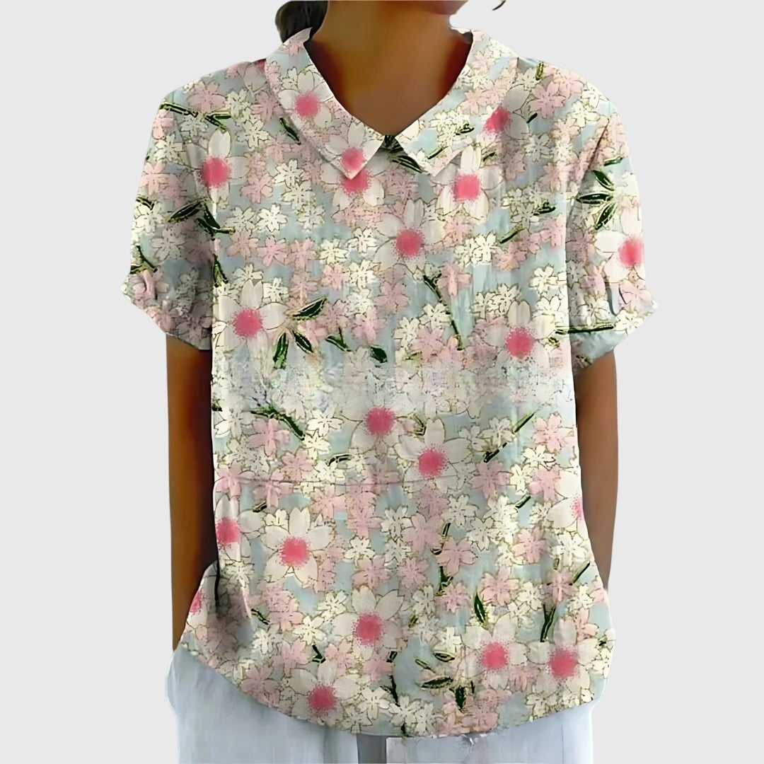 Blomsterdröm | Elegant Kortärmad Blus för Sommaren
