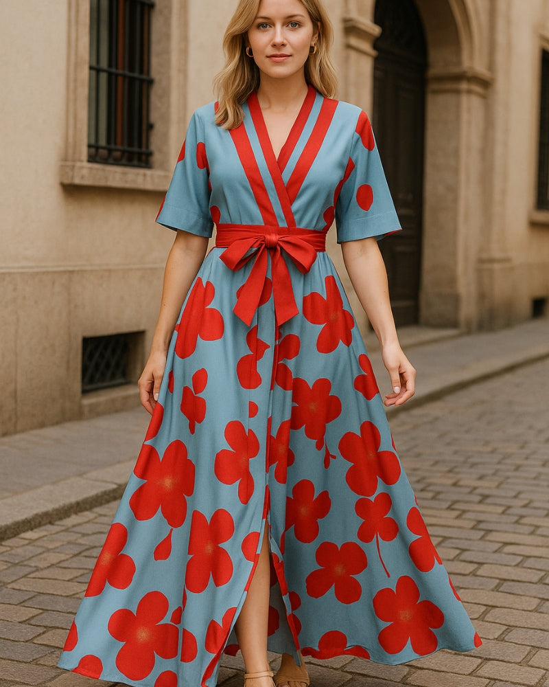 Aften kjole damer – Lang med blomster mønster