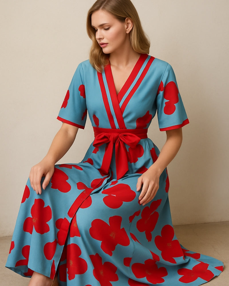 Aften kjole damer – Lang med blomster mønster