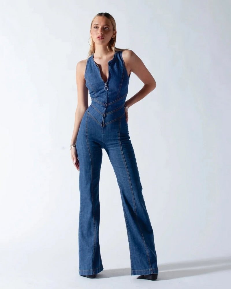 Ærmeløs damedragt - Taljeret heldragt med hjerteudskæring på ryggen