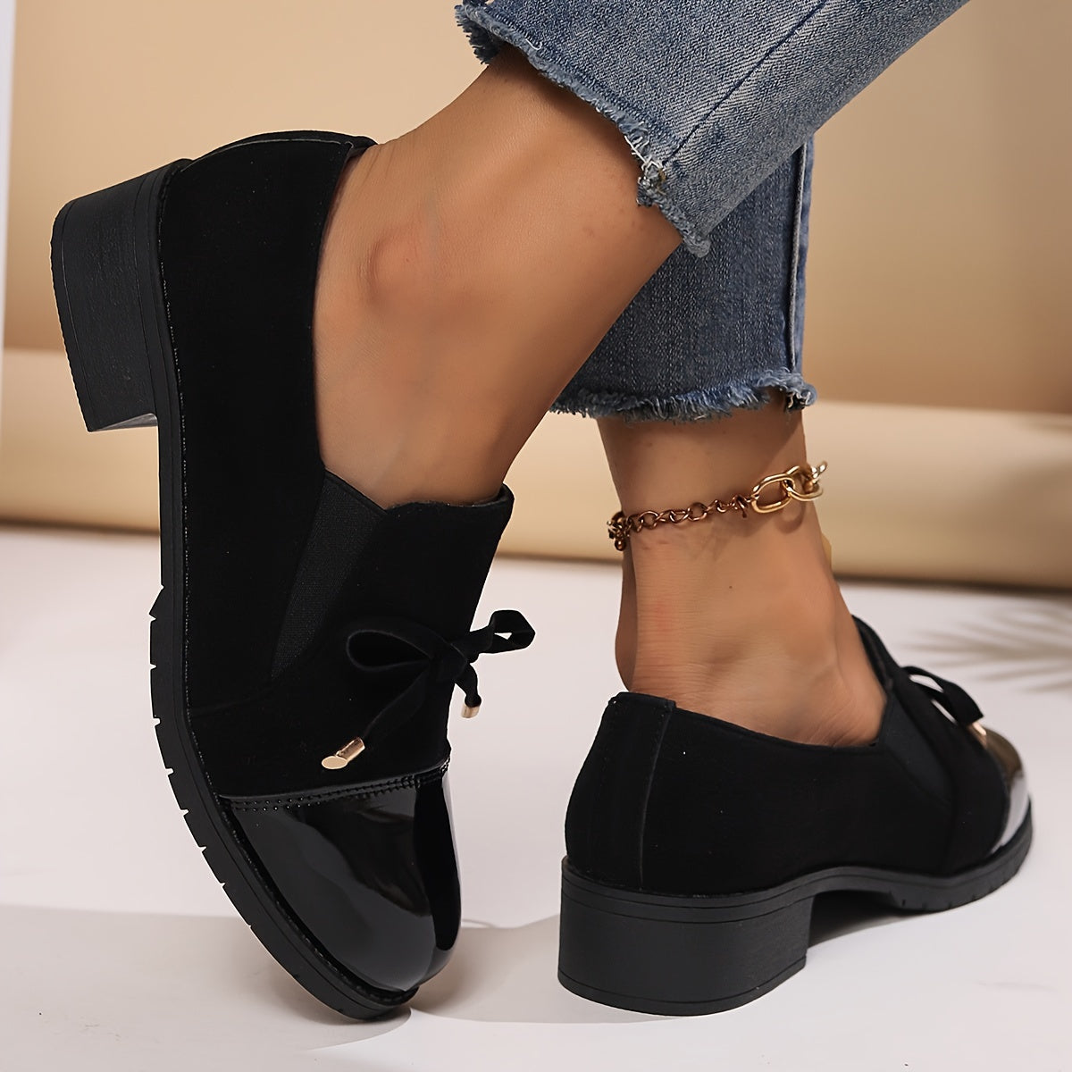 Blockklack Loafers för kvinnor med rosett