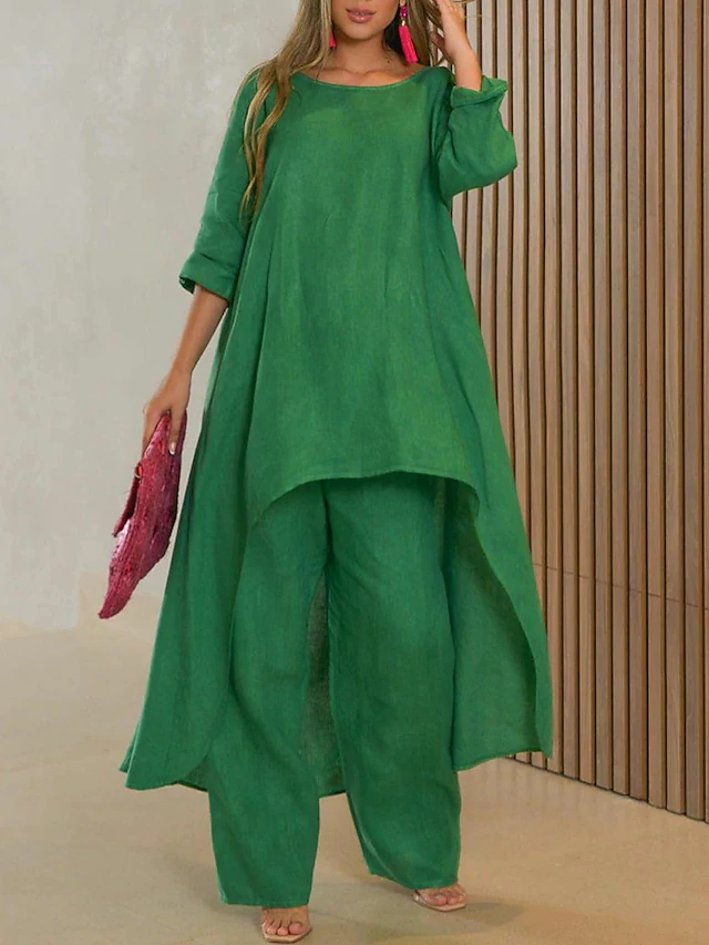 Asymmetrisk stilfuldt sæt med brede bukser – skab dit look