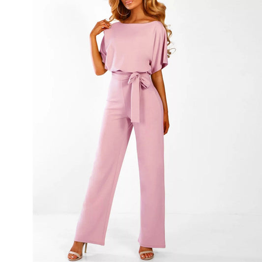 Kortärmad Jumpsuit för Damer med Knytskärp