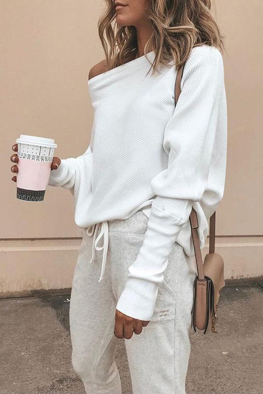 Chic Off-Shoulder Langærmet T-Shirt