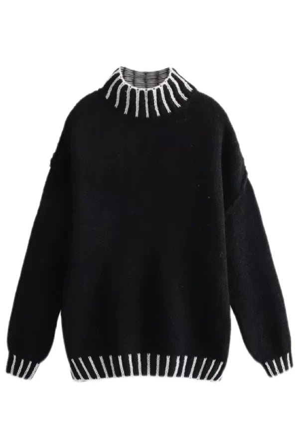 Elegant Farveskift Pullover med Rullekrave