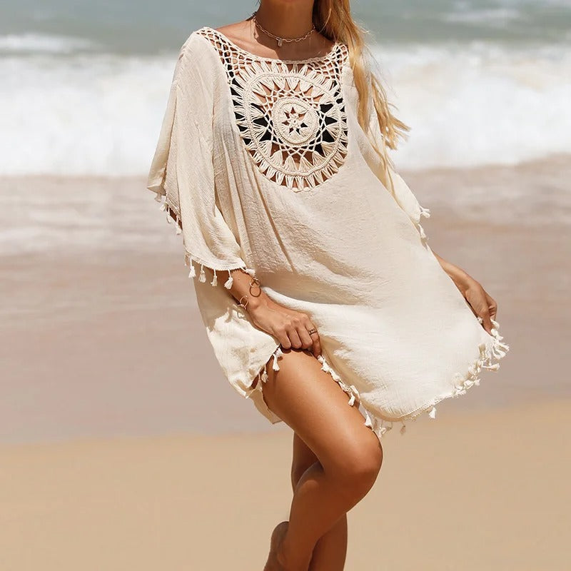Sommerligt Boho-Kjole med Hæklet Detalje