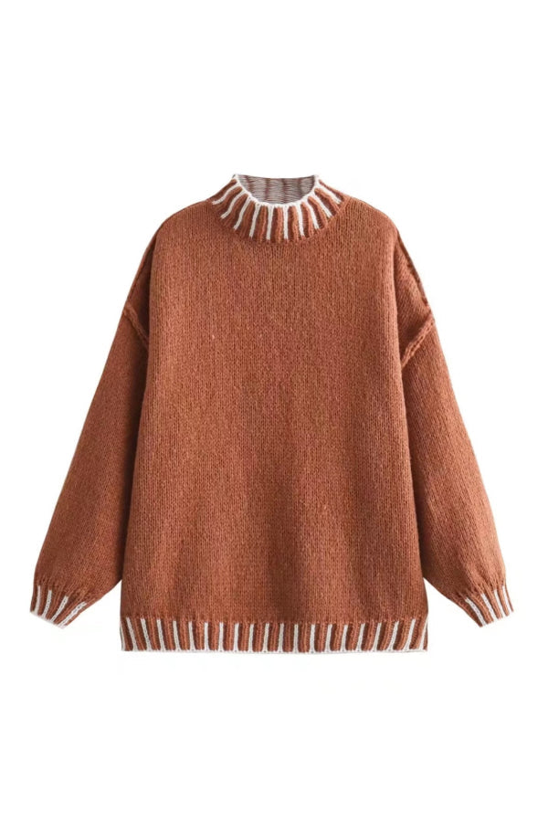 Elegant Farveskift Pullover med Rullekrave