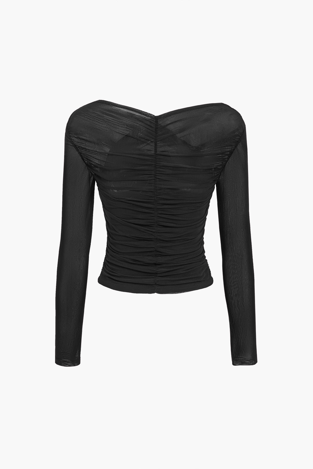 Mira | Elegant Mesh-Top med Rynkor och Långa Ärmar